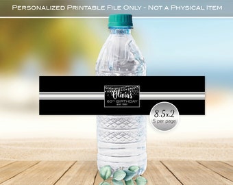 Black Unisex Water Bottle Labels Black Birthday Theme Party - Etsy