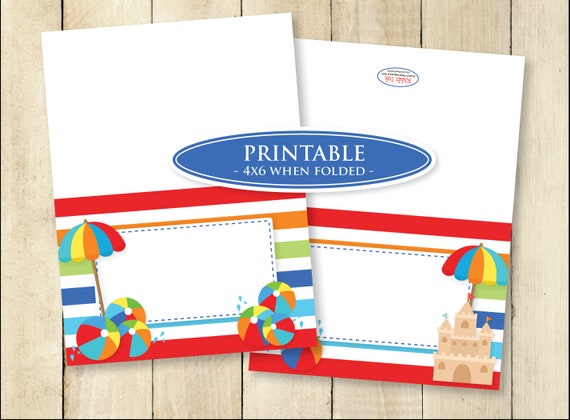 Birthday Beach Bash Tent Signs Printable Red Blue Orange | Etsy