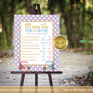 Old Wives Tales Golf Theme Gender Reveal Printable | He or She | What Will Baby Be | Baby Blue Pink Gold | DIGITAL INSTANT DOWNLOAD