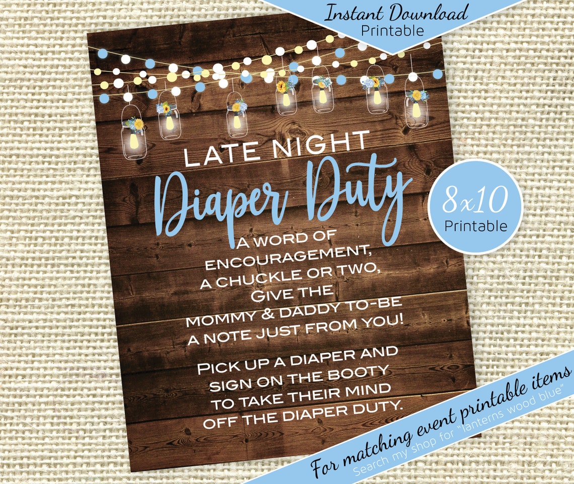 Diaper Duty Printable 8x10 Sign for Baby Shower Garland Etsy