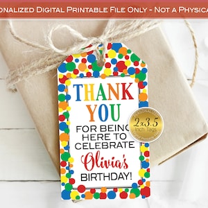Thank You Favor Tags for Birthday | Printable | 2x3.5 | Primary Red Blue Orange Green Yellow | DIGITAL PRINTABLE FILES