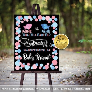 Fish She or Fish He What Will Baby Be Gender Reveal Welcome Sign Printable  Pink and Blue Personalized PRINTABLE DIGITAL FILES 