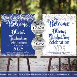 Graduation Celebration Party Personalized Welcome Sign Printable | Royal Blue with Silver Accents | Class of 2025 | DIGITAL PRINTABLE FILES