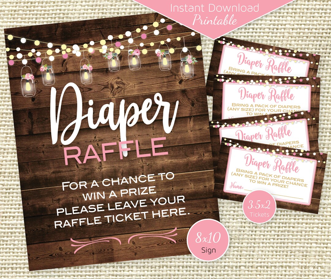 Rustic Raffle Sign Rustic Baby Shower Diaper Raffle Sign & Tickets (printable INSTANT ...