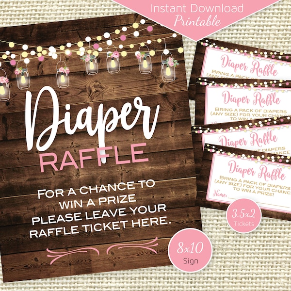 Rustic Baby Shower Diaper Raffle Sign & Tickets (Printable INSTANT DOWNLOAD)
