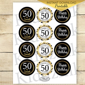 Round Cupcake Toppers | 50th Birthday | Digital Printable | 2.5 X 2.5 ...