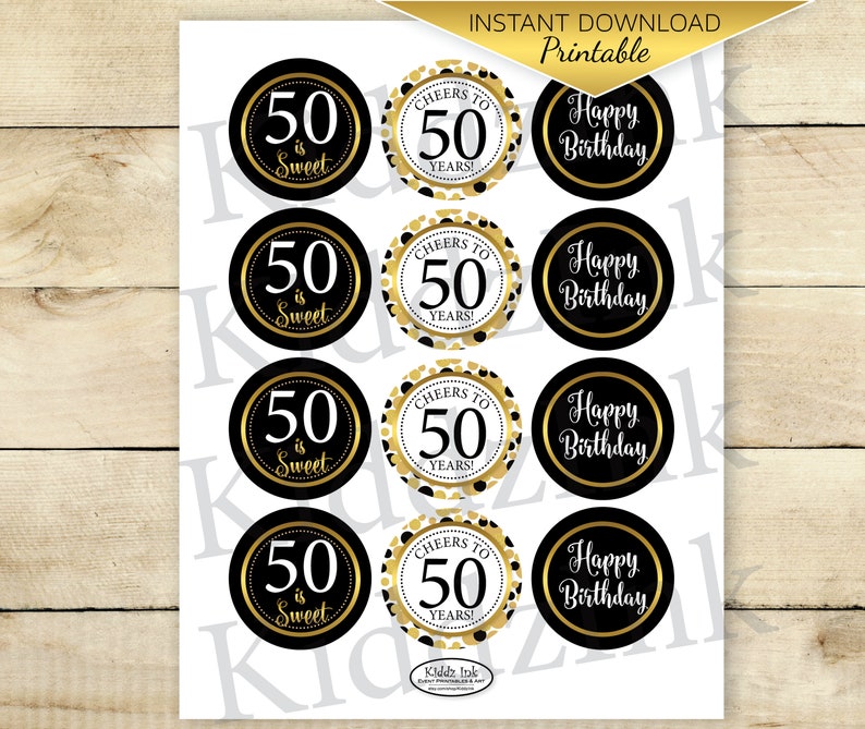 Round Cupcake Toppers 50th Birthday Digital Printable | Etsy