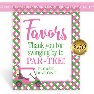 Girl's Golf Theme Favors 8x10 Printable Sign | Pink Green | Thank You for Swinging By Par-tee | Digital Printable | INSTANT DOWNLOAD