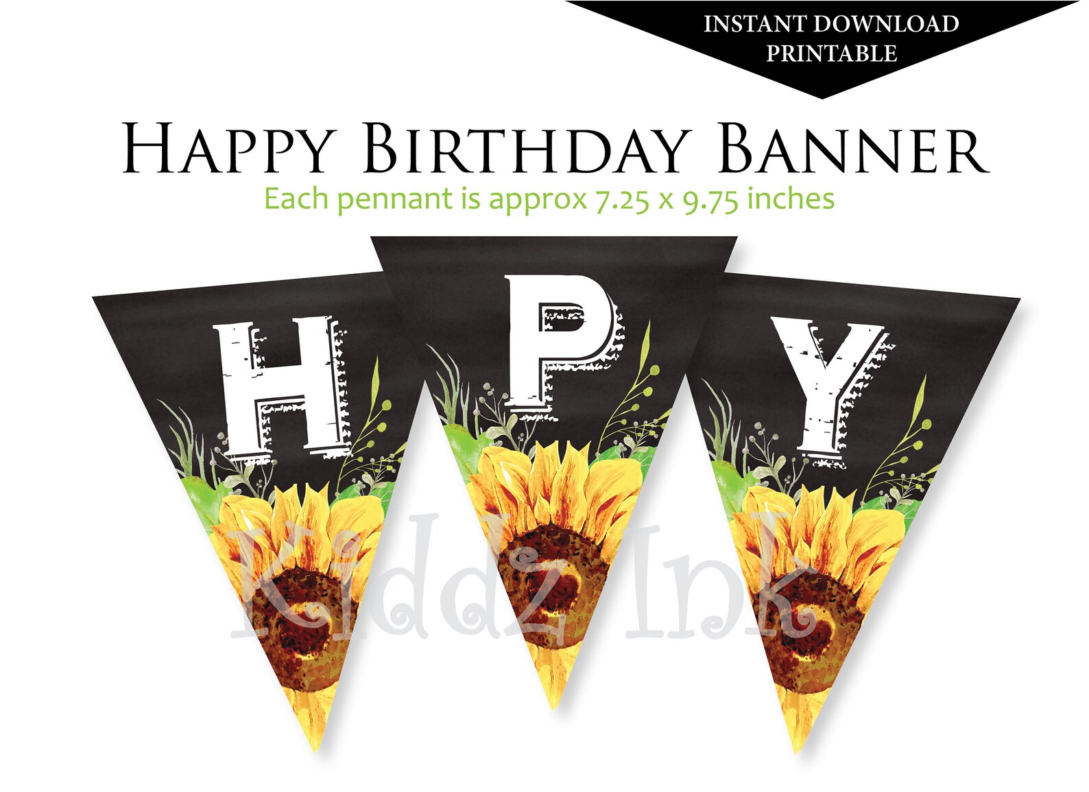 Happy Birthday Banner for Sunflower Birthday Faux Chlakboard Etsy