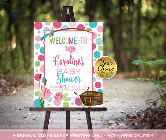 Fishing Theme Baby Shower Welcome Sign Printables Baby Girl Ocean Fish  Personalized Baby Shower Decor DIGITAL PRINTABLE FILE 