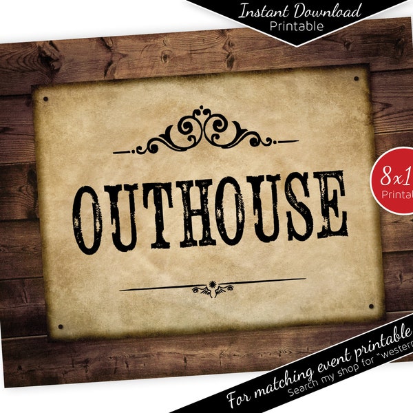 Outhouse Vintage Western Theme 8x10 Printable Sign | Rustic Faux Wood | Birthday | BBQ | Instant DIGITAL DOWNLOAD