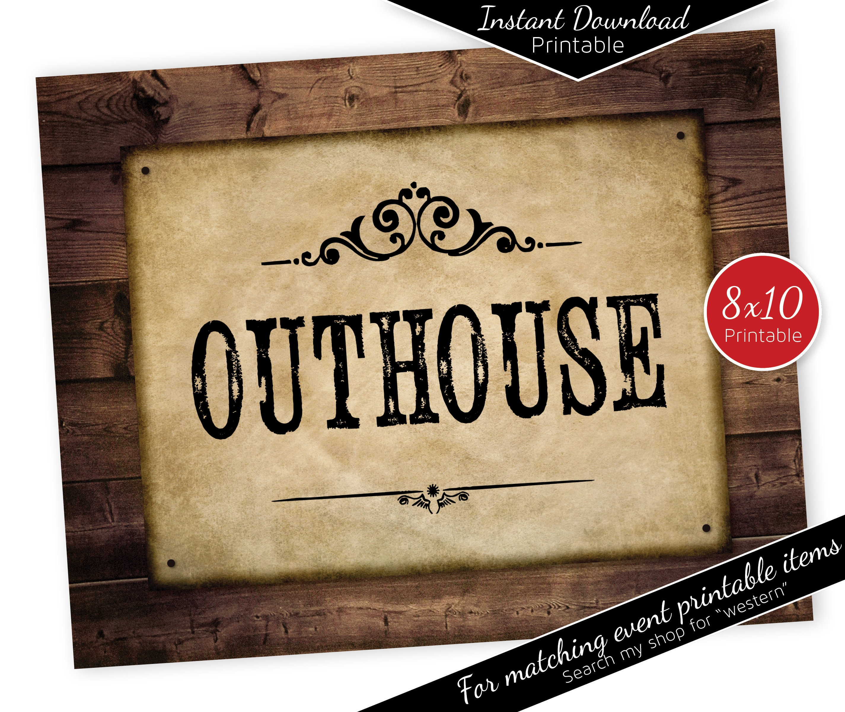 Outhouse Vintage Western Theme 8x10 Printable Sign | Rustic Faux Wood ...