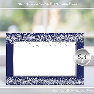 Note Cards 4x6 Flat | Navy with Silver Confetti | Share Memory Cards | Menu Cards | Wedding | Birthday | INSTANT Digital DOWNLOAD