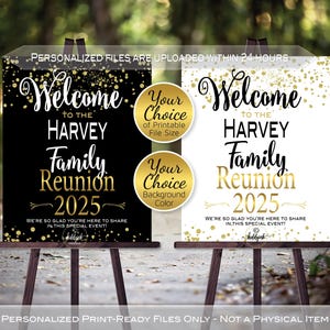 Family Reunion Personalized Welcome Sign Printable File | Gold Confetti on White or Black | Any Year | DIGITAL PRINTABLE FILES