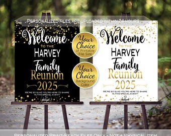Family Reunion Personalized Welcome Sign Printable File | Gold Confetti on White or Black | Any Year | DIGITAL PRINTABLE FILES