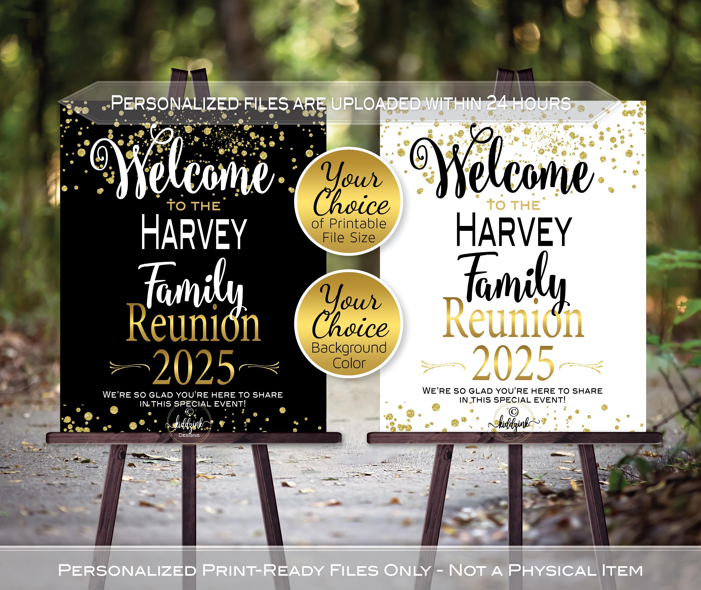 Family Reunion Personalized Welcome Sign Printable File | Gold Confetti on White or Black | Any Year | DIGITAL PRINTABLE FILES