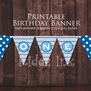 ONE Birthday Banner for 1st Birthday in Blues | Highchair Banner | Cake Smash Decor | Photo Prop | Digital INSTANT DOWNLOAD
