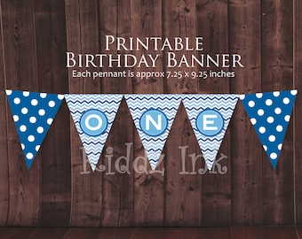 Blue ONE 1st Birthday Banner: Cake Smash Photo Prop (Digital Downloadable PDF File)