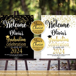 Graduation Celebration Party Personalized Welcome Sign Printable | Gold Confetti on White or Black | Class of 2024 | DIGITAL PRINTABLE FILES