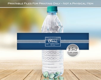 Birthday Water Bottle Label Wrap Printable | Denim and Diamonds | Bling | Personalized | DIGITAL PRINTABLE FILES