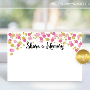 Share a Memory Note Cards 4x6 Flat | Pink Gold Dot Confetti | Share Memory Cards | Birthday | Printable | INSTANT Digital DOWNLOAD