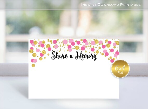 Share a Memory Note Cards 4x6 Flat Pink Gold Dot Confetti Share