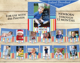 1st Birthday Photo Banner: Beach Ball Theme, Newborn to 12 Months (Digital Download)