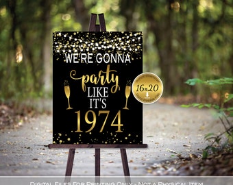 50th Birthday or Anniversary Party Like It's 1974 | 16x20 Printable Sign | Garland Lights | Gold Confetti | Black | DIGITAL INSTANT DOWNLOAD