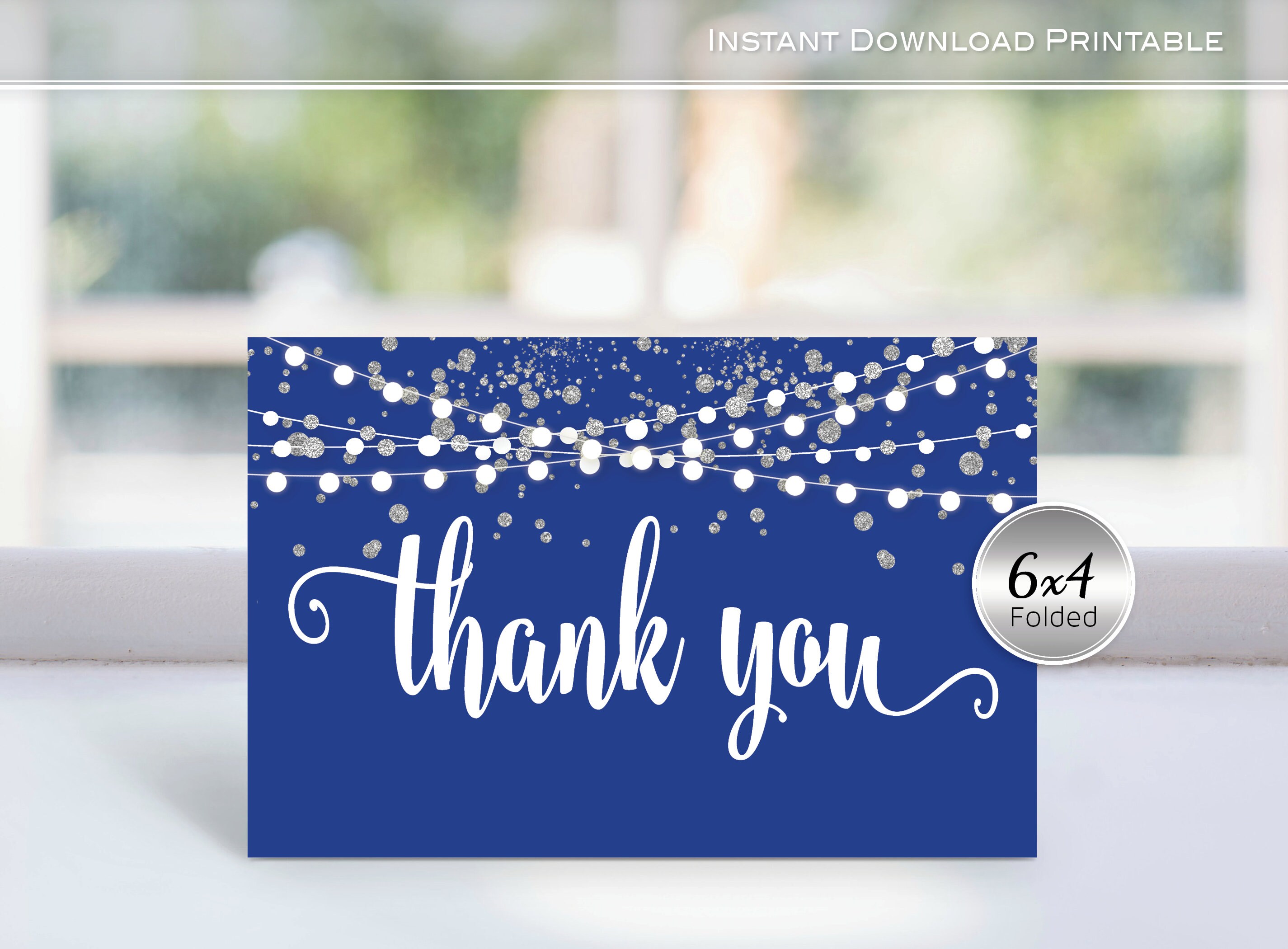 Thank You Note Cards Printable Folding 4x6 Royal Blue - Etsy