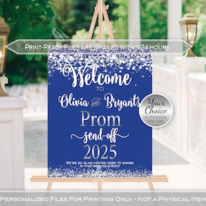 Prom Send-off Party Personalized Welcome Sign Printable | Silver Confetti on Royal Blue | Class of 2025 | DIGITAL PRINTABLE FILES