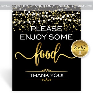 Food Table Sign | 8x10 | on Black with Faux Gold Confetti and Garland Lights | Birthday | Wedding | Anniversary | Digital INSTANT DOWNLOAD