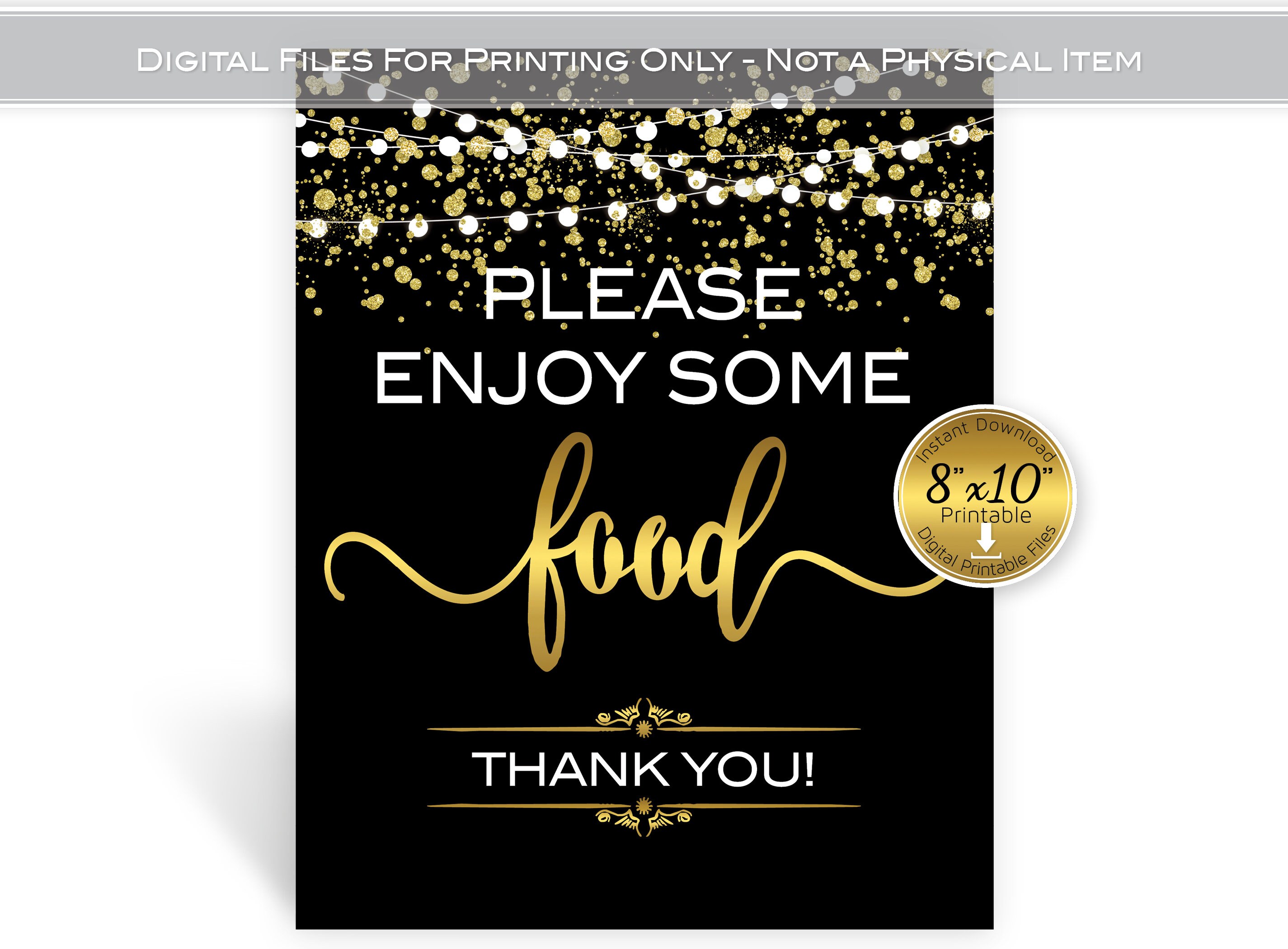 Table Food Sign Color Food Table Sign: Black & Gold Confetti Design (digital Download) - Etsy