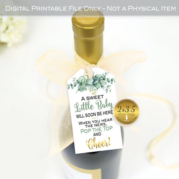 Pop and Cheer Baby Arrival Shower Thank You Party Favor Tags | 2x3.5 | Gender Neutral | Green Gold | Digital Printable INSTANT DOWNLOAD