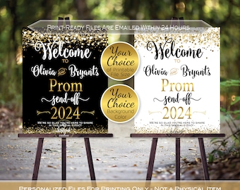 Prom Send-off Party Personalized Welcome Sign Printable | Gold Confetti on White or Black | Class of 2024 | DIGITAL PRINTABLE FILES