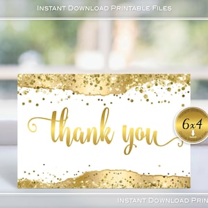 Thank You 4x6 Note Cards Printable Tent-Folding | Gold Agate | Confetti Glitter | Non-Editable Print-Ready | INSTANT DIGITAL DOWNLOAD