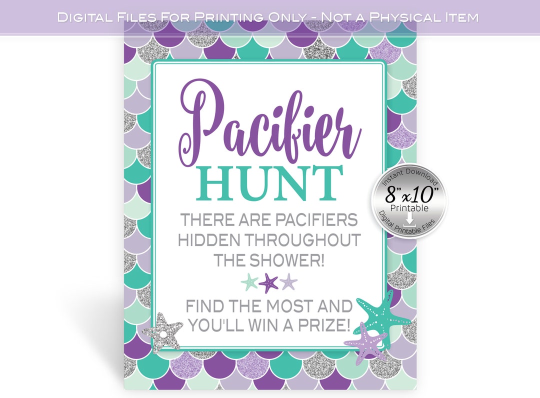 Pacifier Hunt Game 8x10 Printable Baby Shower Game Sign | Mermaid ...