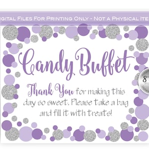 Candy Buffet Sign Printable | Birthday | 8x10 Sign | Purple Lavender and Faux Glitter Silver | INSTANT DIGITAL DOWNLOAD