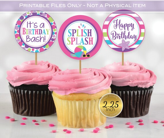Beach Bash Birthday Round 2 25 Inch Any Age Cupcake Toppers Etsy Canada