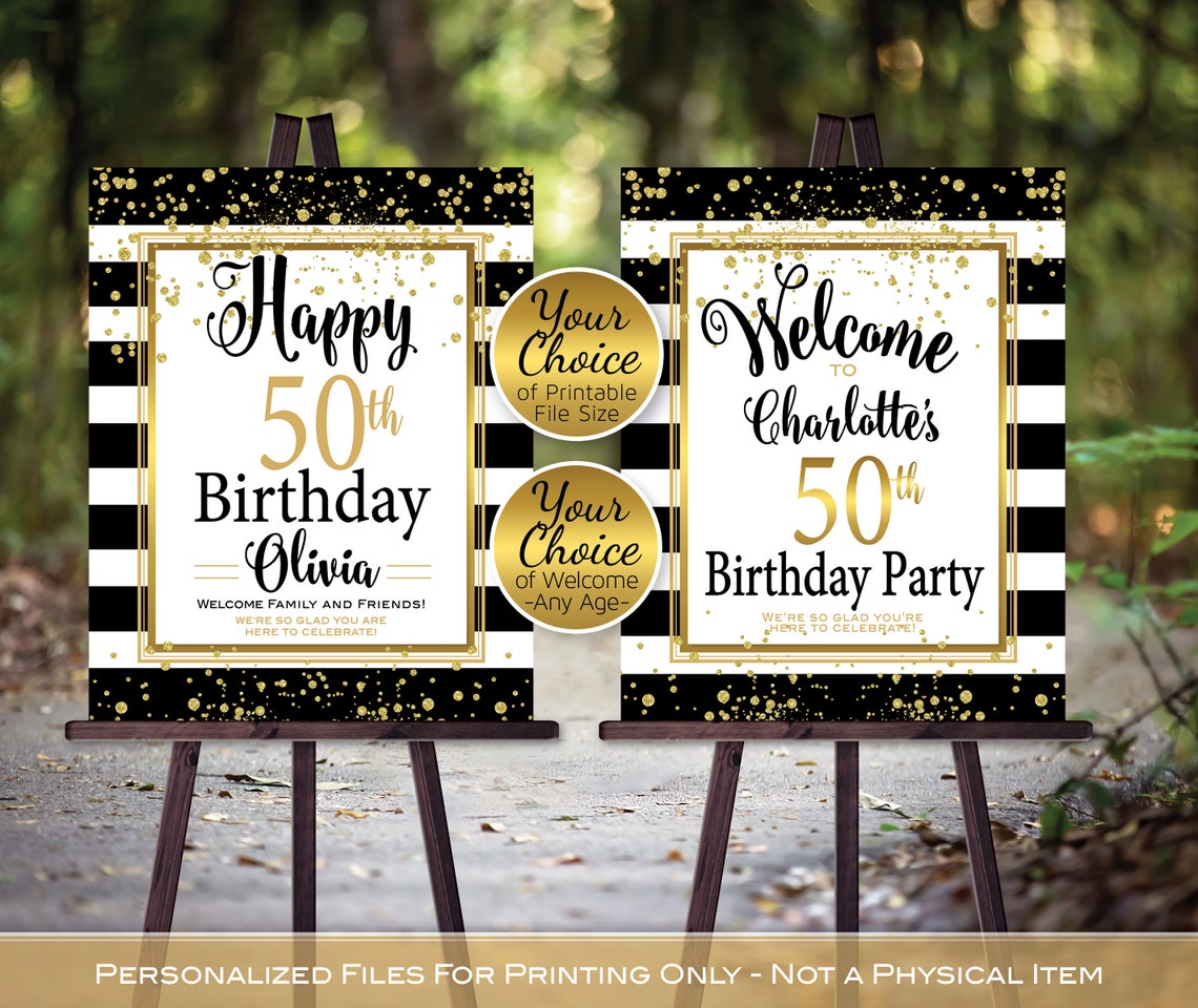 Birthday Welcome Sign Printable Black White Stripes With | Etsy