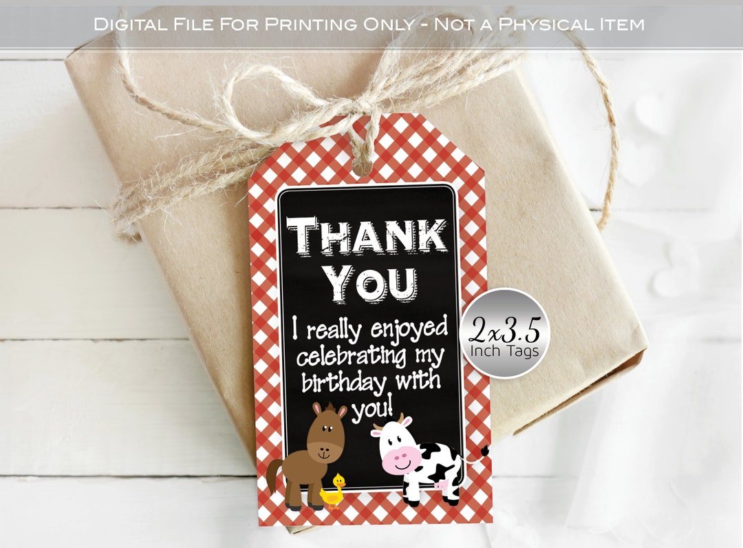Barnyard Farm Animals Party Favor Thank You Tags for Birthday | Red ...