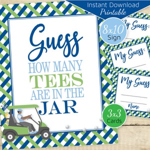 Golf Theme Guess How Many Tees Game 8x10 Printable Table Sign | Navy Green Yellow | Golf Birthday | Digital Printable | INSTANT DOWNLOAD