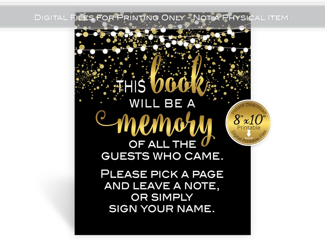 Sign This Memory Book Sign This Book Will Be a Memory 8x10 Table Sign | Guestbook | Garland Lights ...