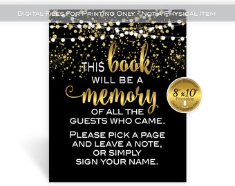 This Book Will Be a Memory 8x10 Table Sign | Guestbook | Garland Lights | Gold Confetti | Wedding | Birthday | DIGITAL INSTANT DOWNLOAD