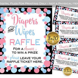 Diapers and Wipes Raffle 8x10 Sign and 3.5x2 Tickets | Gender Reveal | Baby Shower | Baby Blue and Pink Dots | DIGITAL INSTANT DOWNLOAD