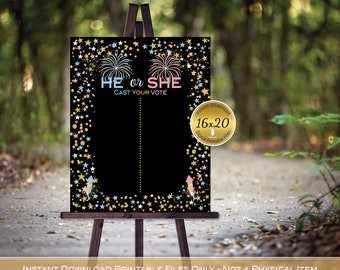 Fireworks | Cast Your Vote Gender Reveal Printable | Twinkle | He or She | Pink Blue Gold | on Black | DIGITAL INSTANT DOWNLOAD