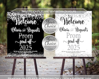Prom Send-off Party Personalized Welcome Sign Printable | Silver Confetti on White or Black | Class of 2025 | DIGITAL PRINTABLE FILES