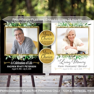 In Loving Memory or A Celebration of Life | Funeral Welcome | Faux Gold Foil on Black or White | Personalized | PRINTABLE DIGITAL File