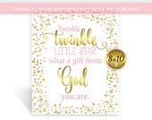 Twinkle Star Baby Shower Print: Pink & Gold Confetti (Digital Download)