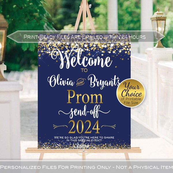 Prom Send-off Party Personalized Welcome Sign Printable | Gold Confetti on Navy | Class of 2024 | DIGITAL PRINTABLE FILES