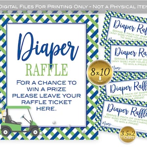 Golf Theme Diaper Raffle Tickets and 8x10 Table Sign | Baby Shower | Navy Blue and Green | Golf Cart | Printable INSTANT DOWNLOAD
